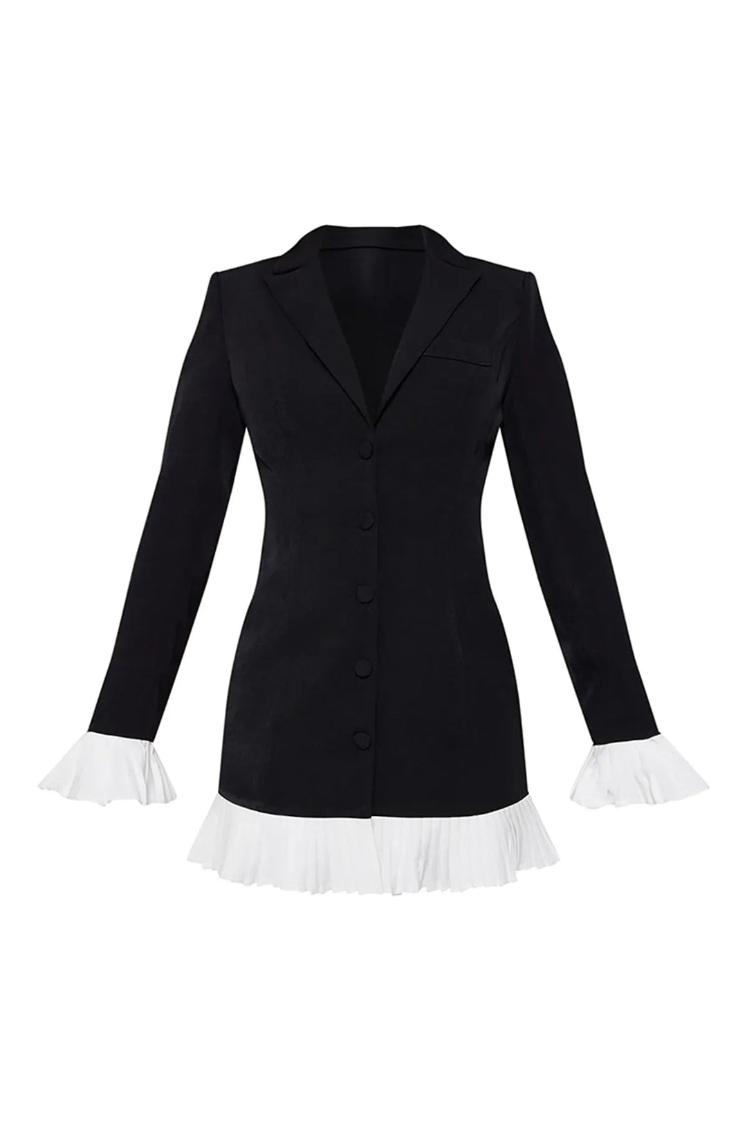 V-Neck Pleated Classy Casual Mini Dress with Button Front Closure