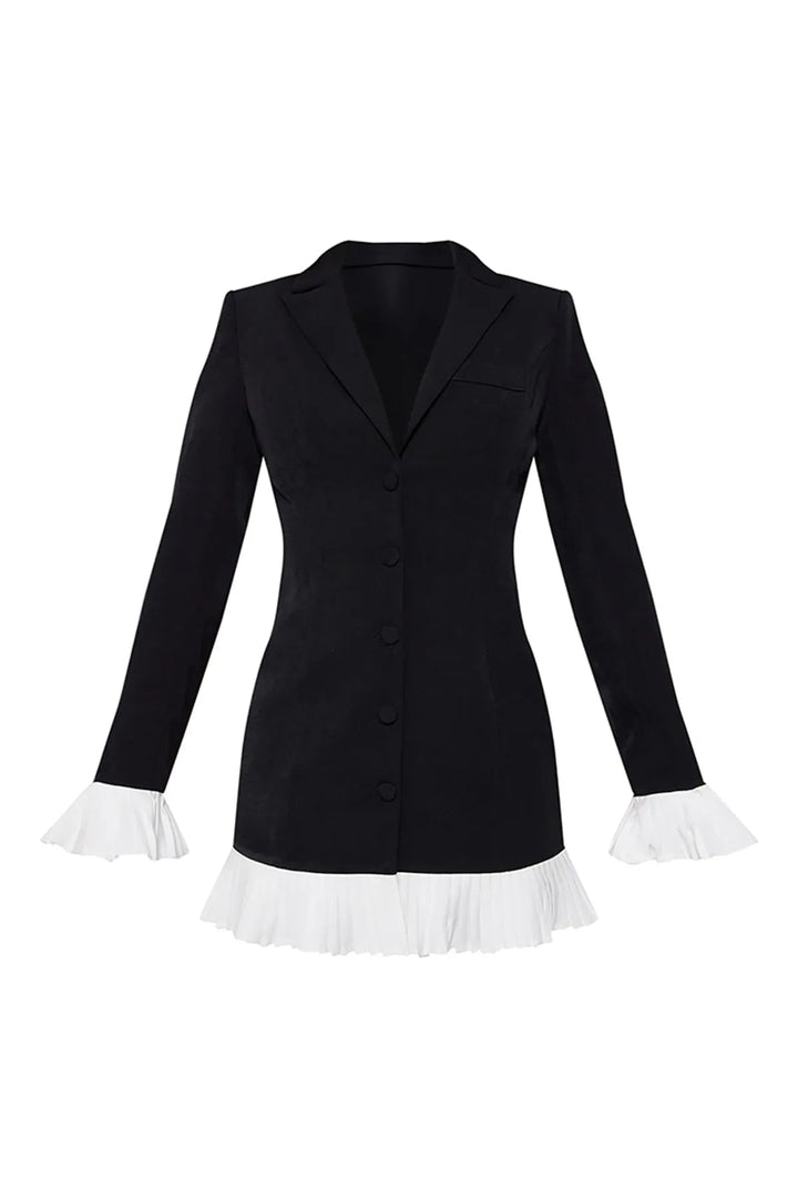 V-Neck Pleated Classy Casual Mini Dress with Button Front Closure