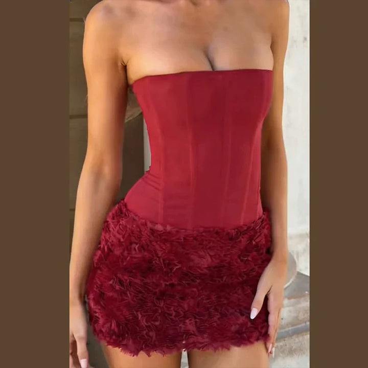 Red Strapless Backless Mini Party Dress