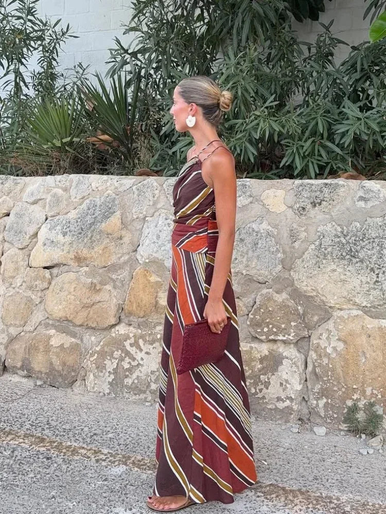 Halter Neck Maxi Dress – Flowing Resort Silhouette Dress for Women