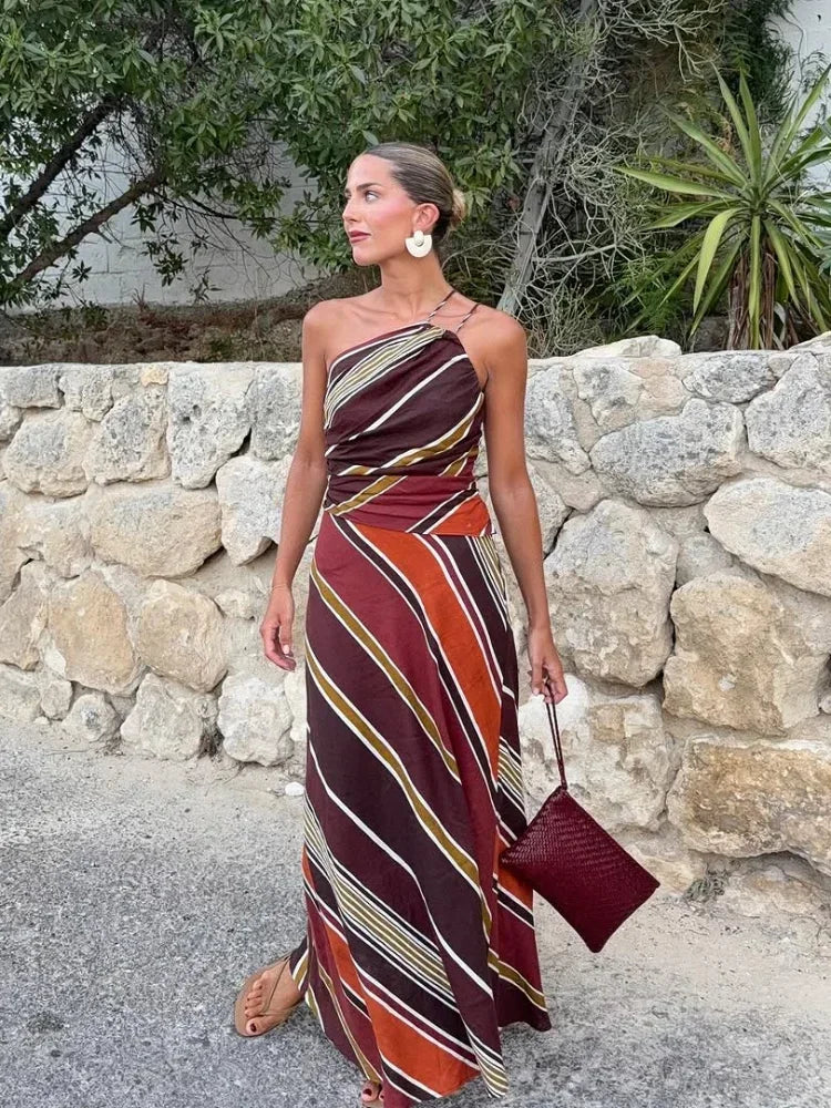 Halter Neck Maxi Dress – Flowing Resort Silhouette Dress for Women
