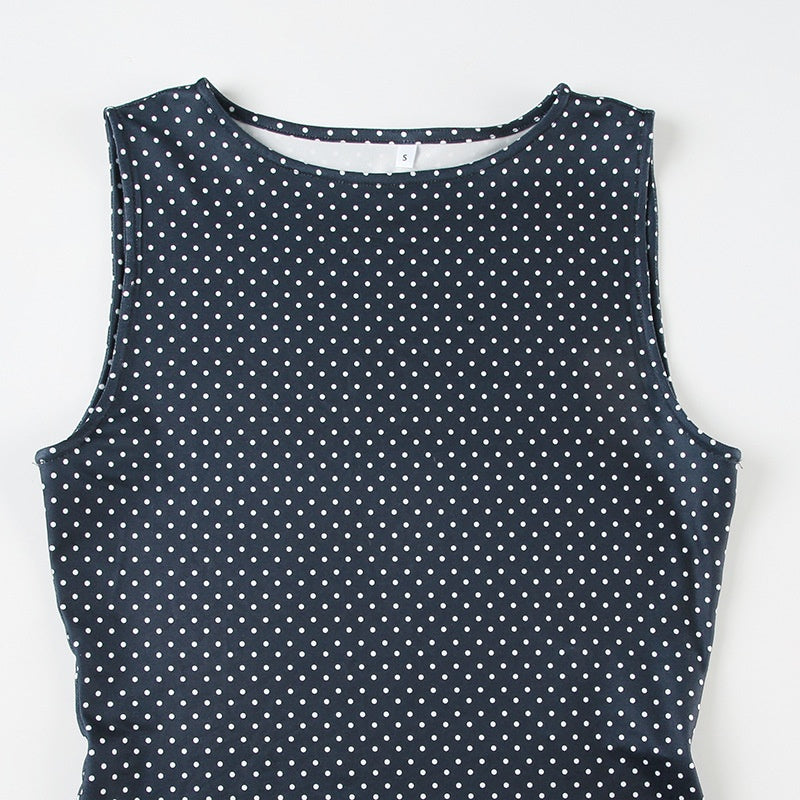 Sleeveless Polka Dot Mini Dress with Fitted Waist