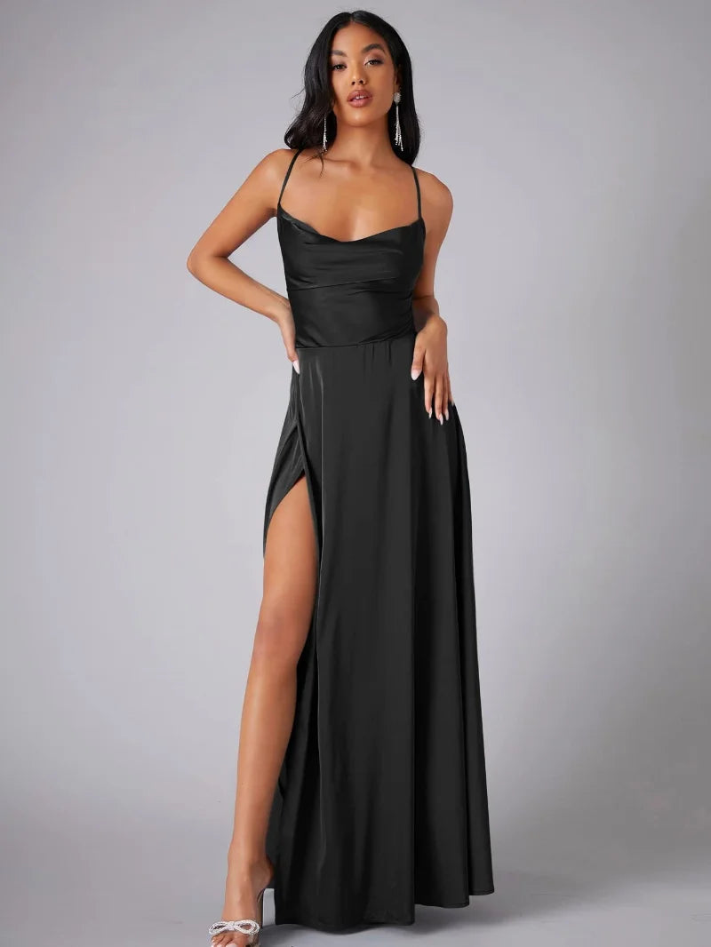 Spaghetti Strap Evening Maxi Dress with High Slit
