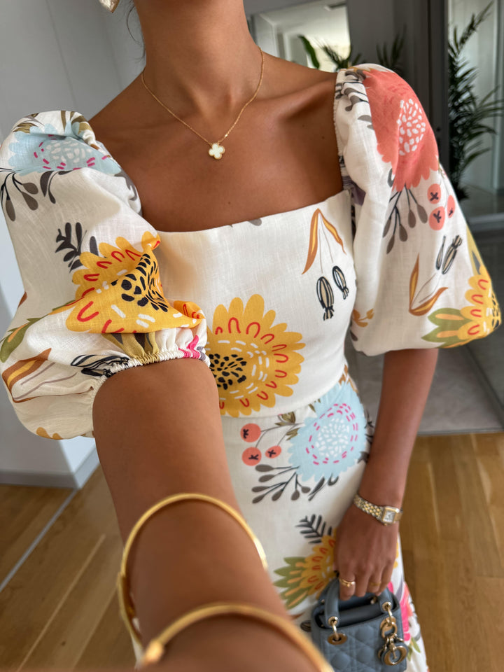 Lauren™ | Square Neck Floral Print Puff Sleeve Midi Dress