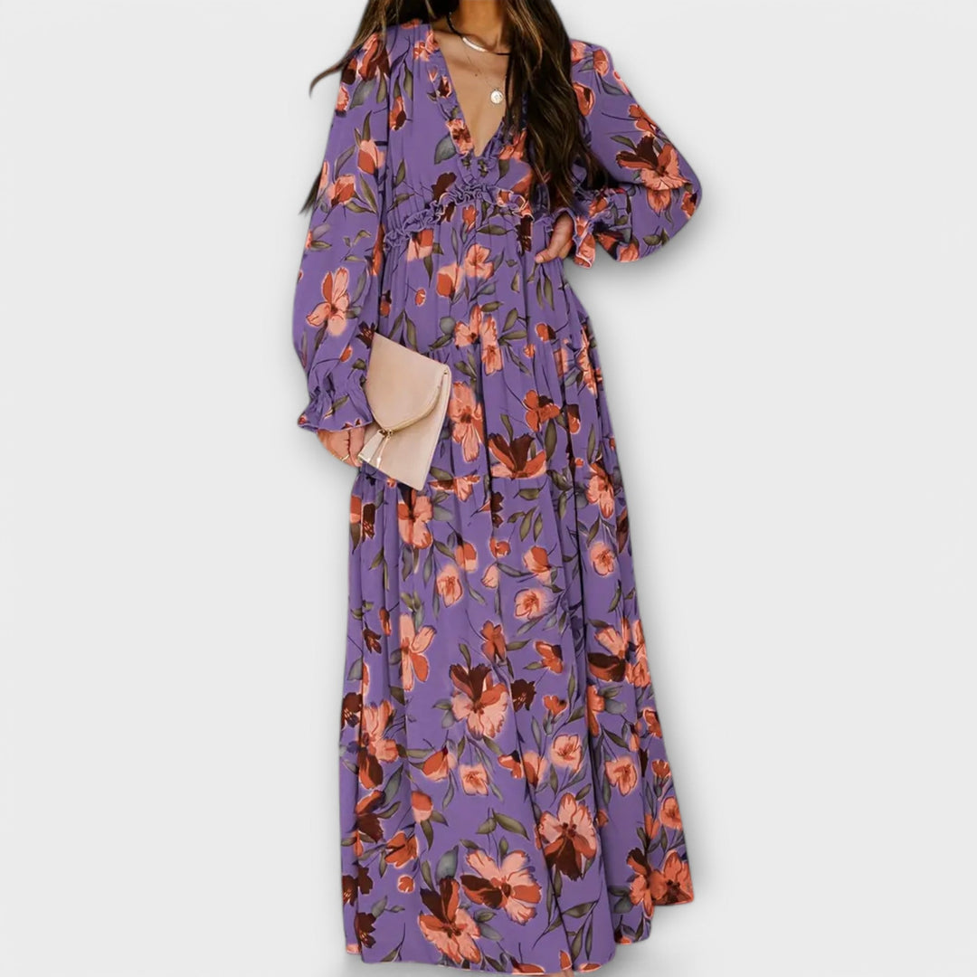 Women’s Dress | Floral V-Neck Dress Tiered Skirt