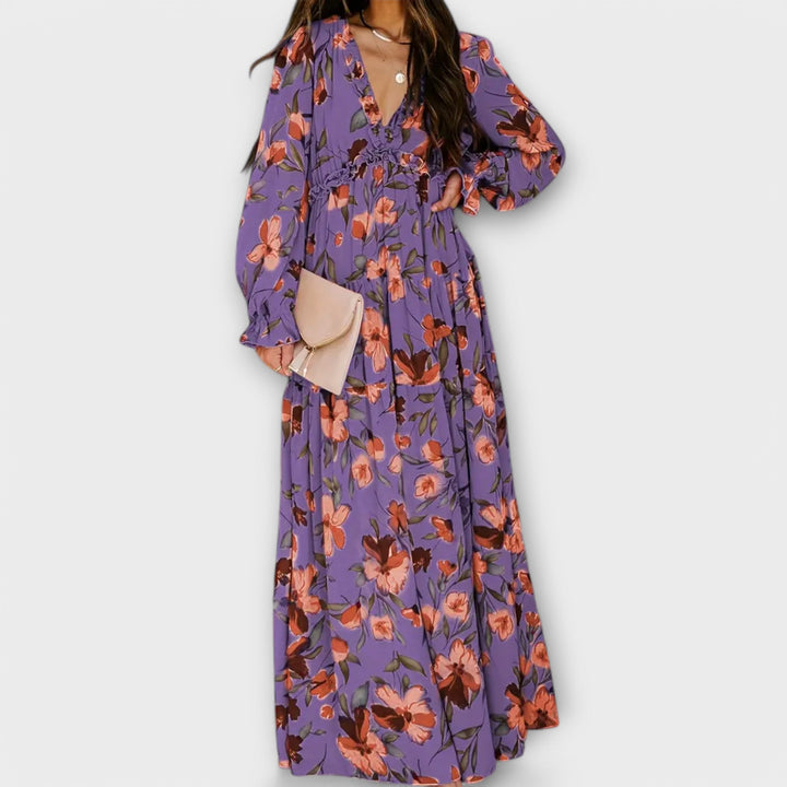 Women’s Dress | Floral V-Neck Dress Tiered Skirt