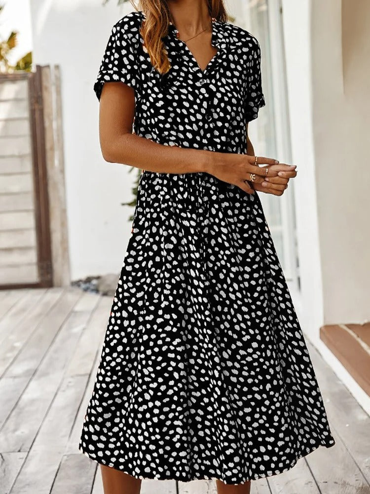 Women’s Summer Dress | Printed Midi Short Sleeves