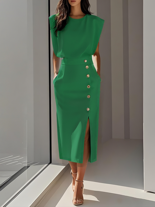 Women’s Dress | Side Button Sleeveless Midi