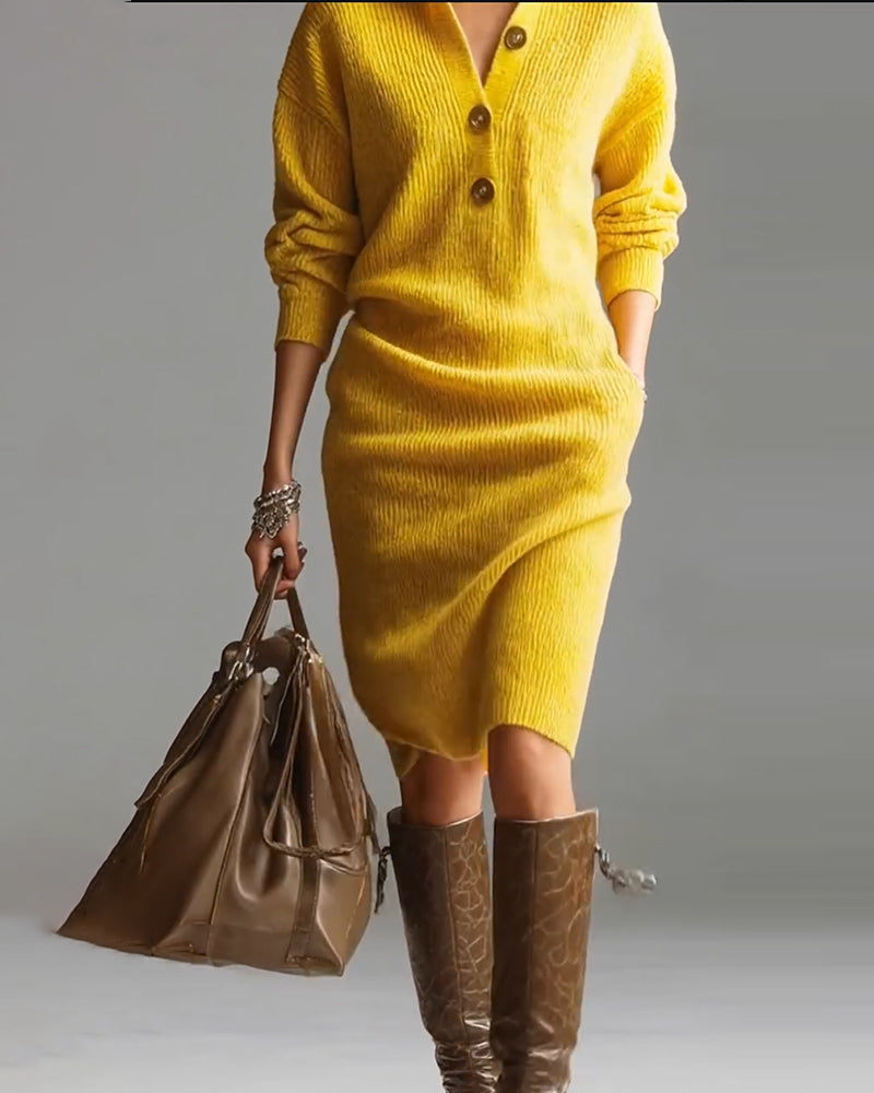 Lydia | Button-Collar Knitted Dress