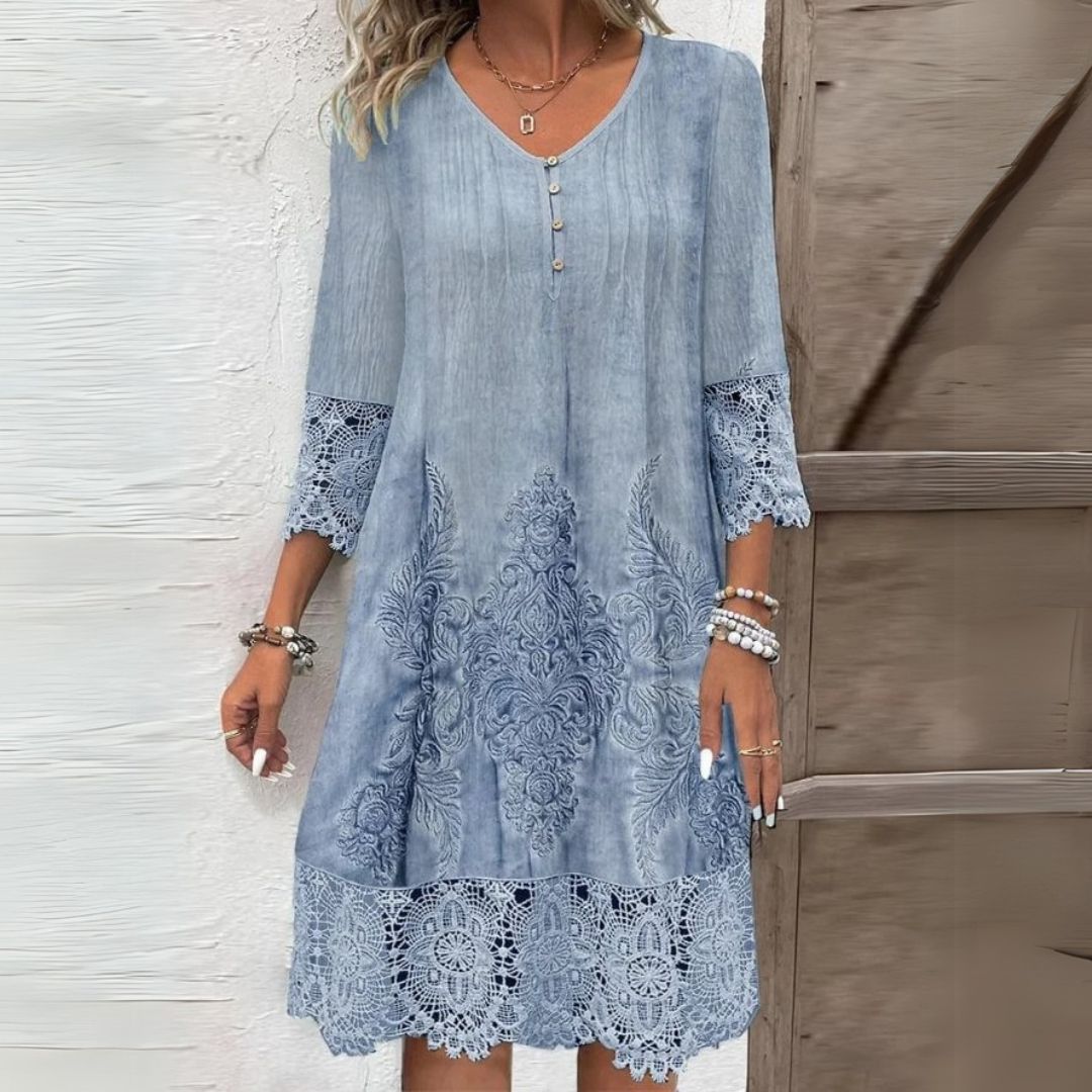 Women’s Dress | Embroidered V-Neck Midi