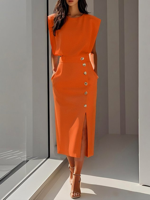 Women’s Dress | Side Button Sleeveless Midi
