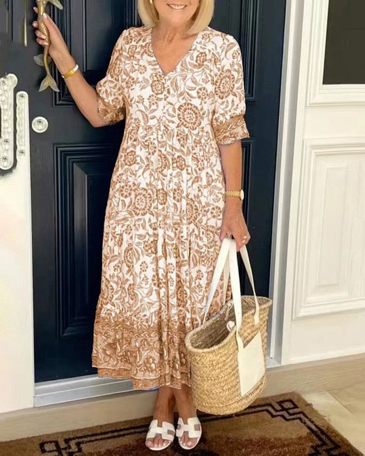 Deep V Half Sleeve Boho Tunic Dress