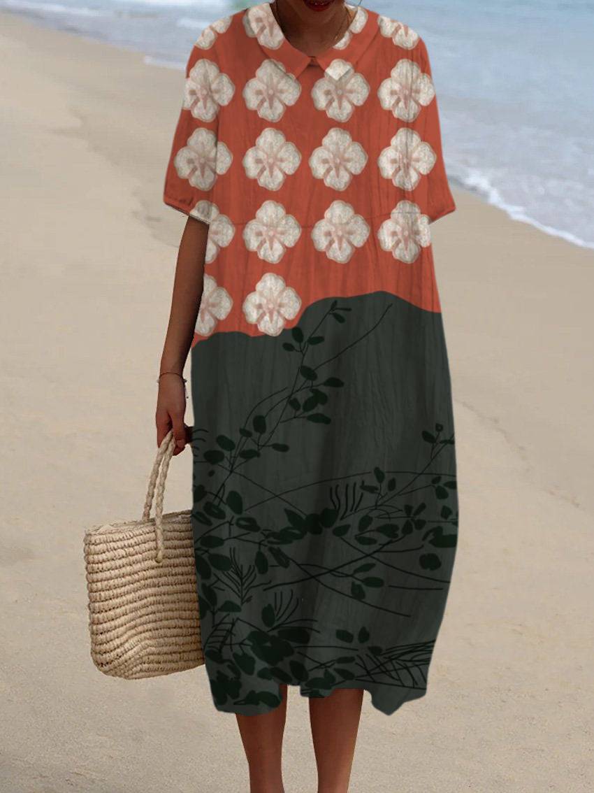 Women's Solid Color V-Neck Linen Pocket Dress