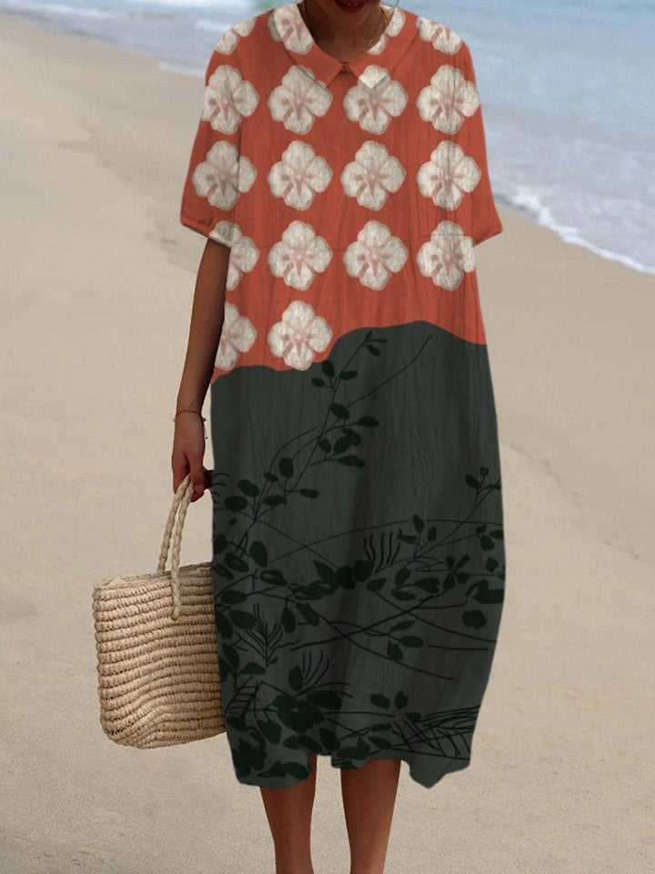 Women's Solid Color V-Neck Linen Pocket Dress