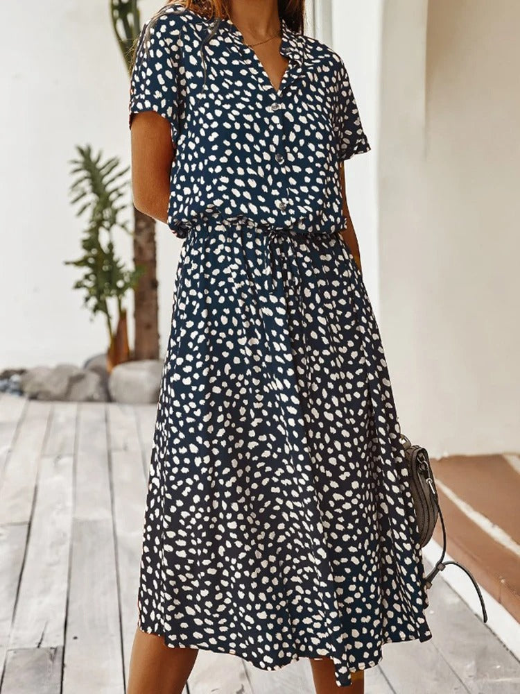 Women’s Summer Dress | Printed Midi Short Sleeves
