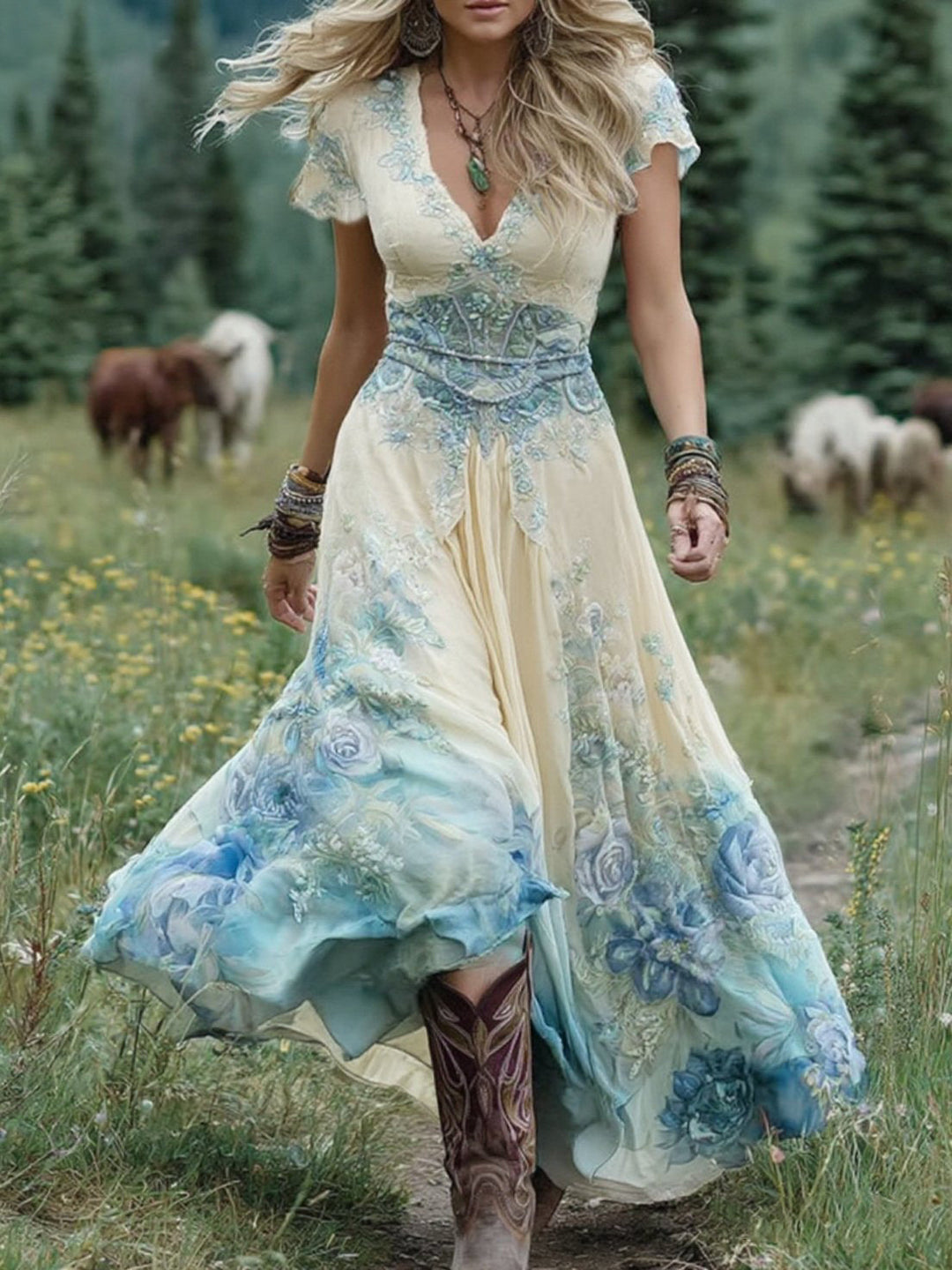 Women's Dress | Short Sleeve Gradient Maxi