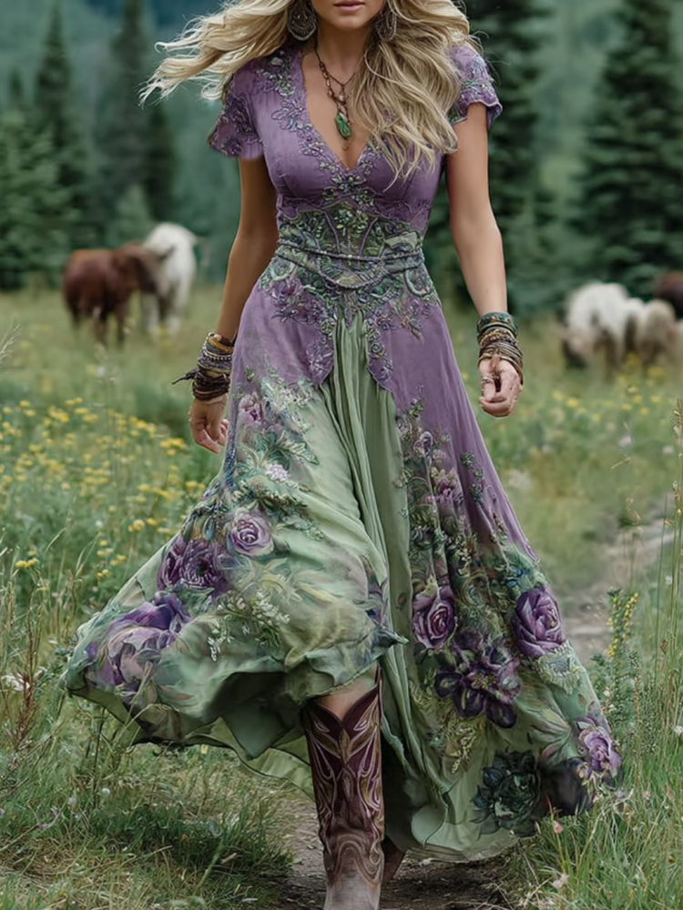 Women's Dress | Short Sleeve Gradient Maxi