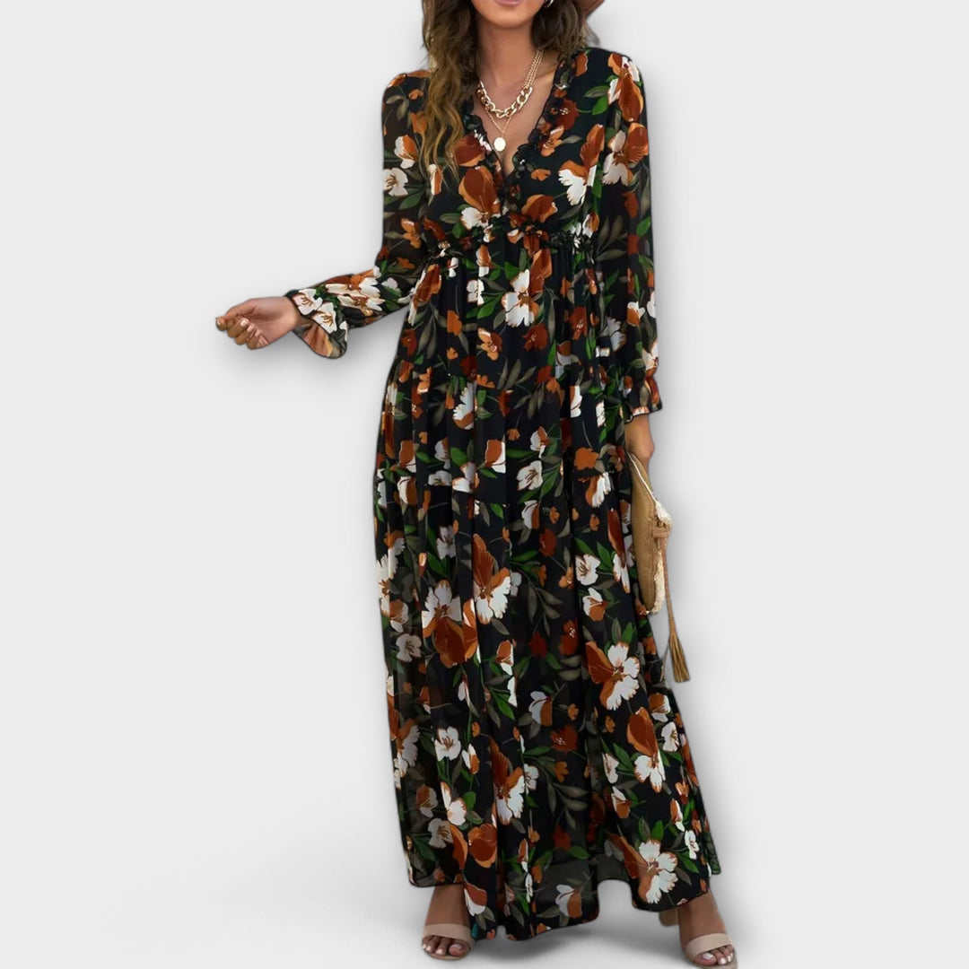 Women’s Dress | Floral V-Neck Dress Tiered Skirt