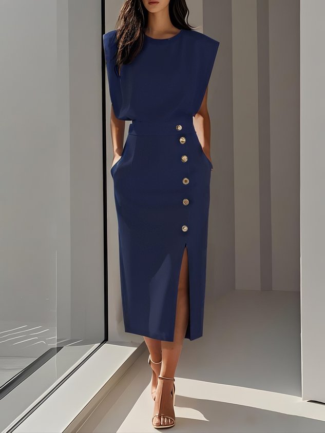 Women’s Dress | Side Button Sleeveless Midi