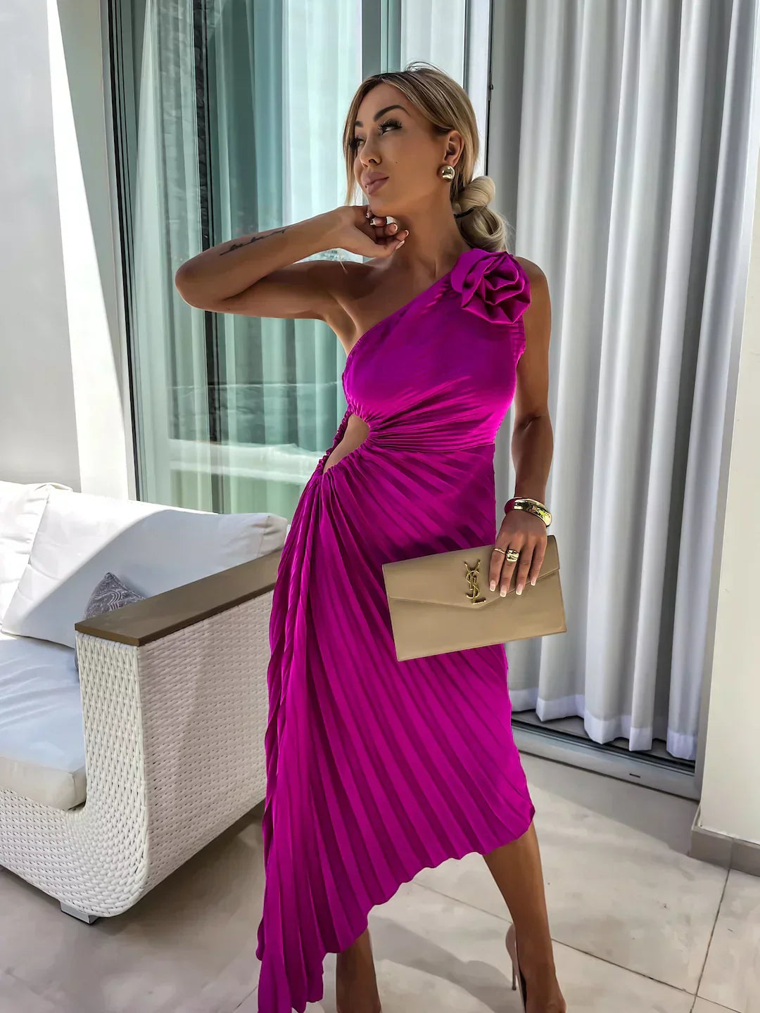 Lizbeth Flower Shoulder Dress