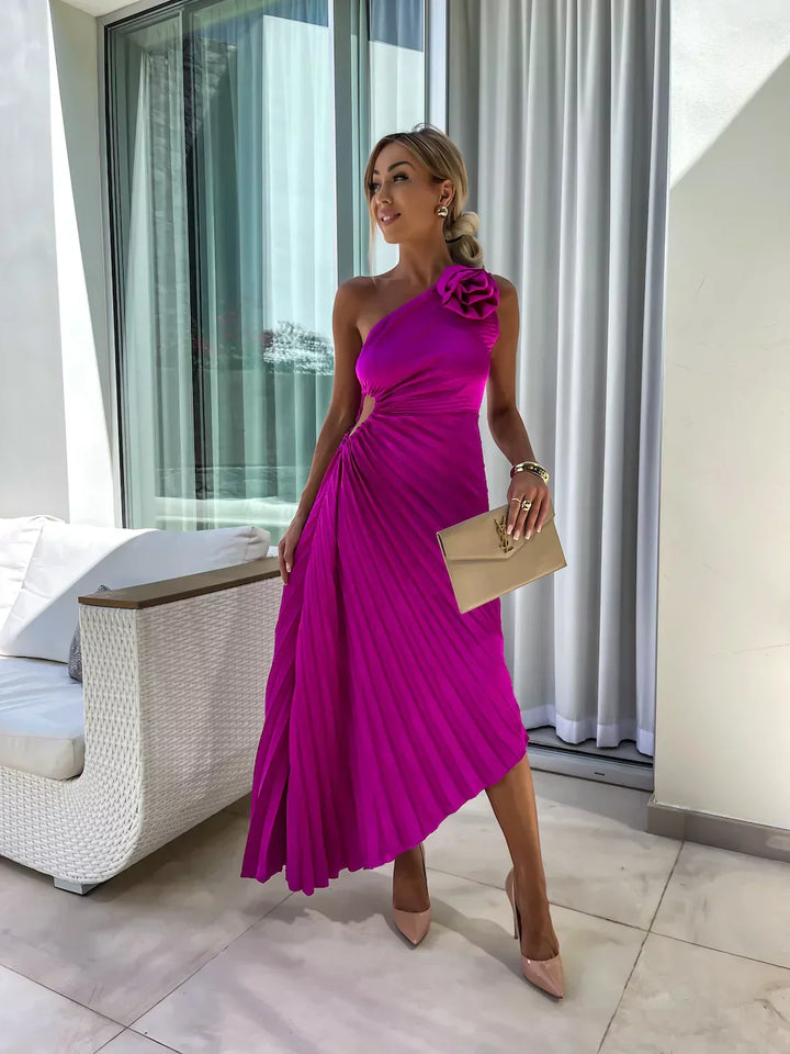 Lizbeth Flower Shoulder Dress