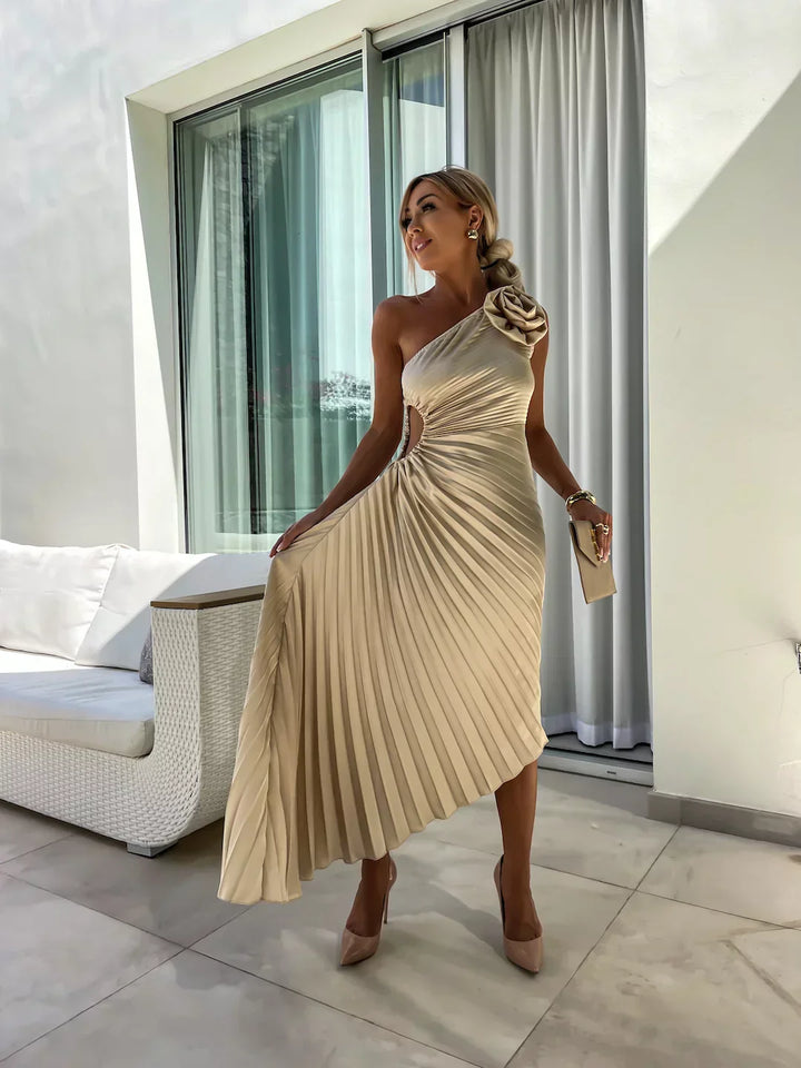 Lizbeth Flower Shoulder Dress