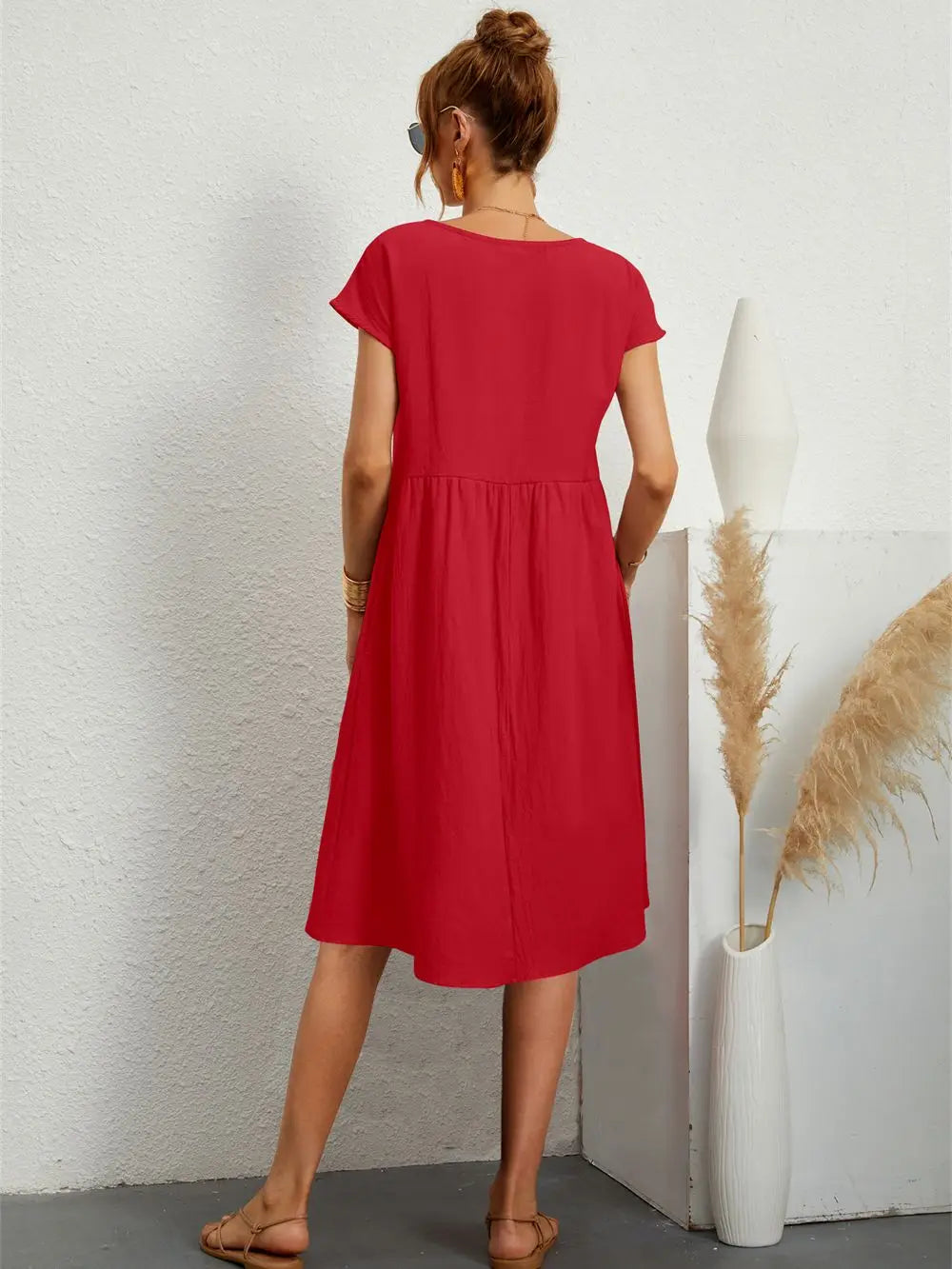 Women's Casual Dress | Midi Gathered Waist Seam