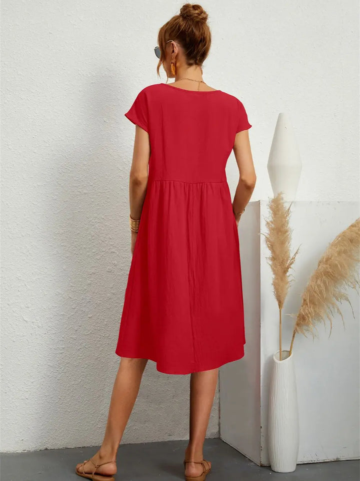 Women's Casual Dress | Midi Gathered Waist Seam
