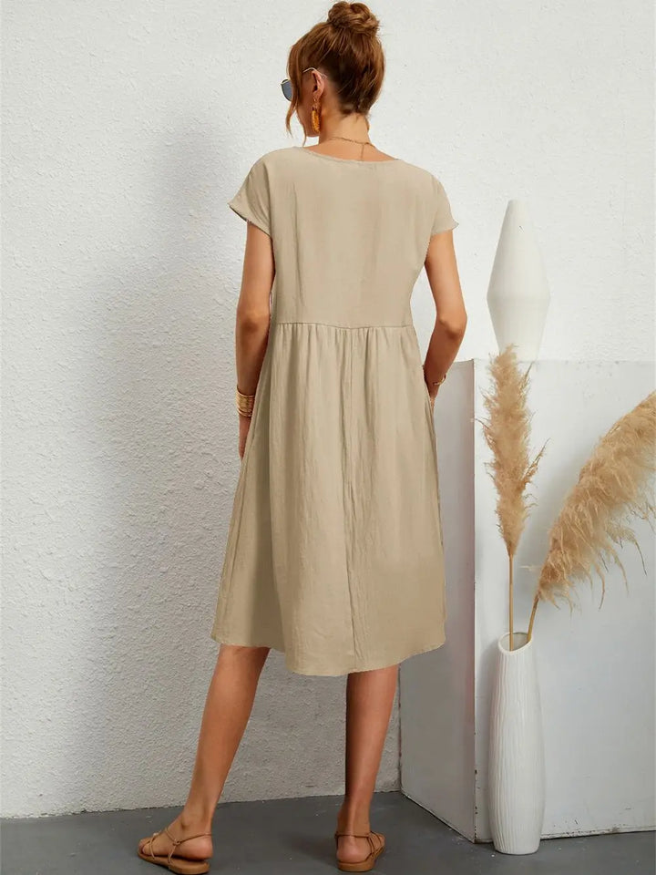 Women's Casual Dress | Midi Gathered Waist Seam