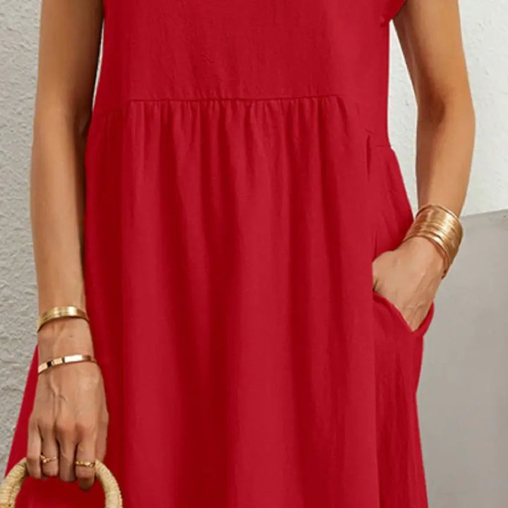 Women's Casual Dress | Midi Gathered Waist Seam