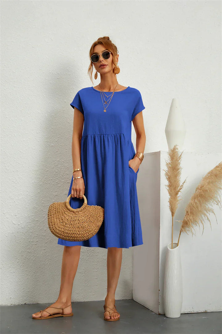 Women's Casual Dress | Midi Gathered Waist Seam
