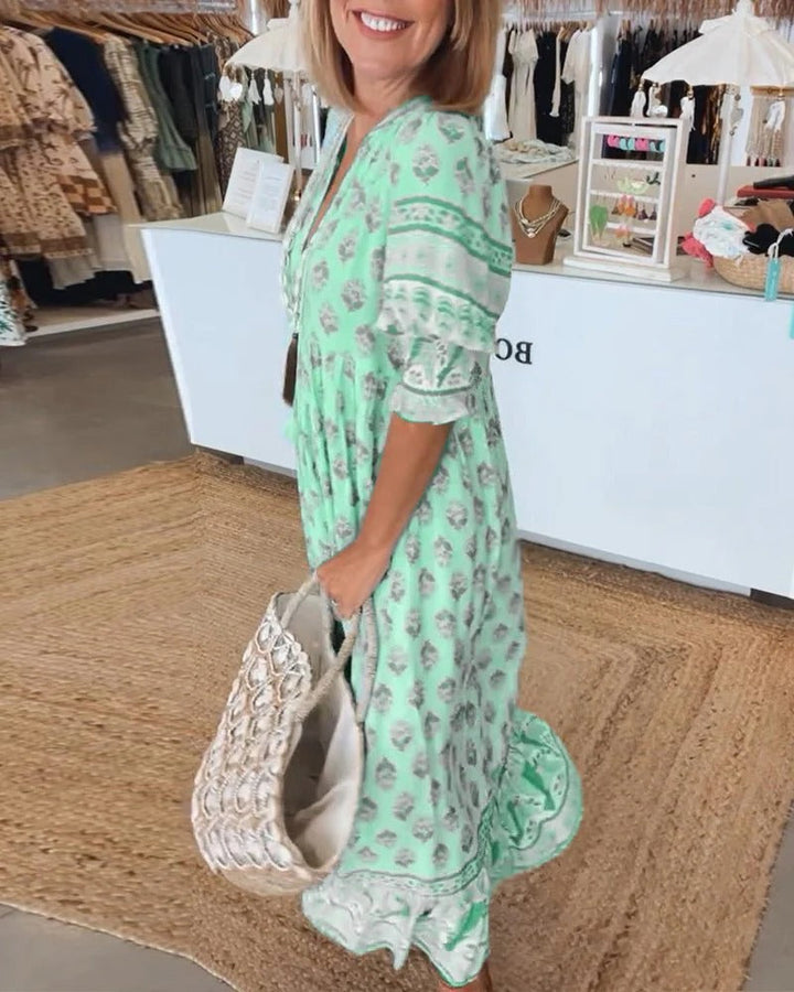 Women's Boho Dress | Ruffle Sleeve Tiered Maxi