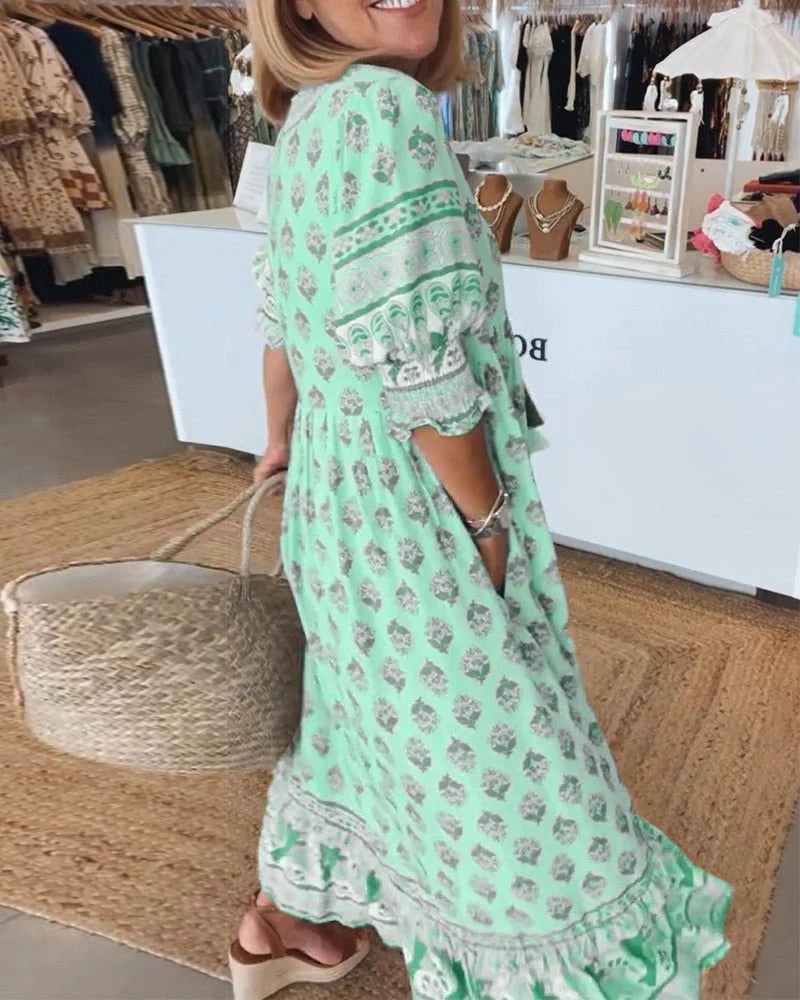 Women's Boho Dress | Ruffle Sleeve Tiered Maxi