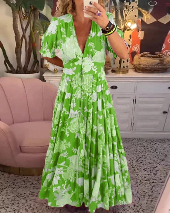Women's Dress | Floral Design Smocked Waist Maxi