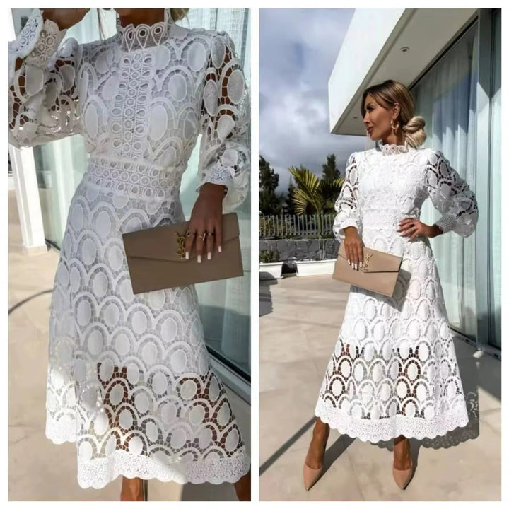 Pink Lace Summer Party Maxi Dress