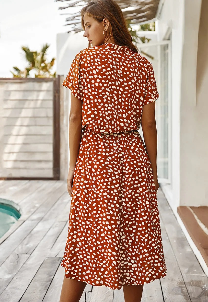 Women’s Summer Dress | Printed Midi Short Sleeves