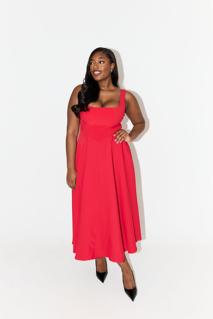 Women's Dress | Sleeveless Square Neck Midi