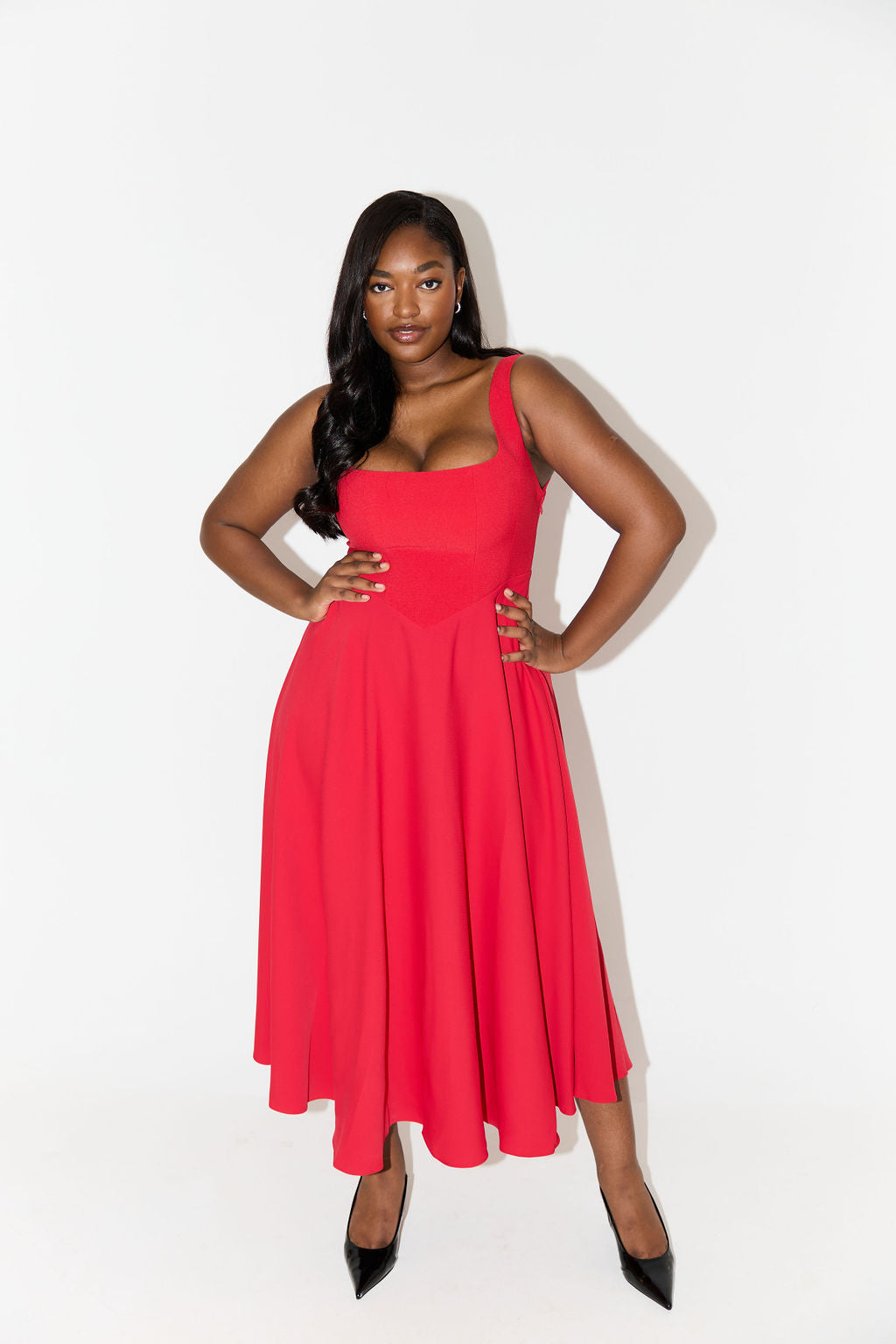 Women's Dress | Sleeveless Square Neck Midi