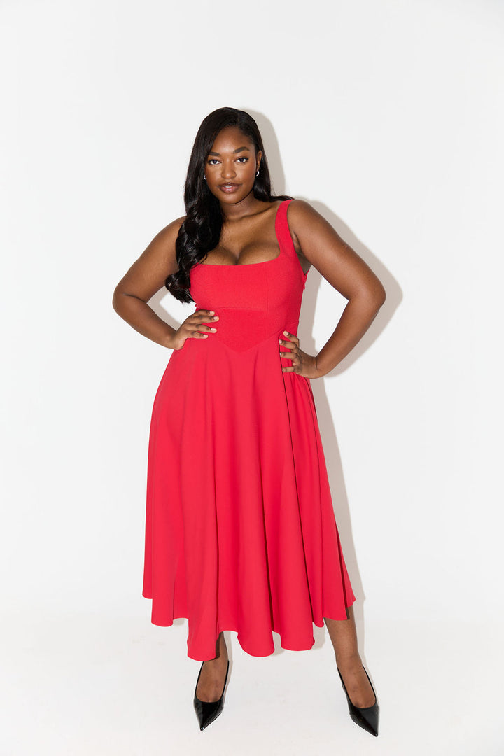 Women's Dress | Sleeveless Square Neck Midi