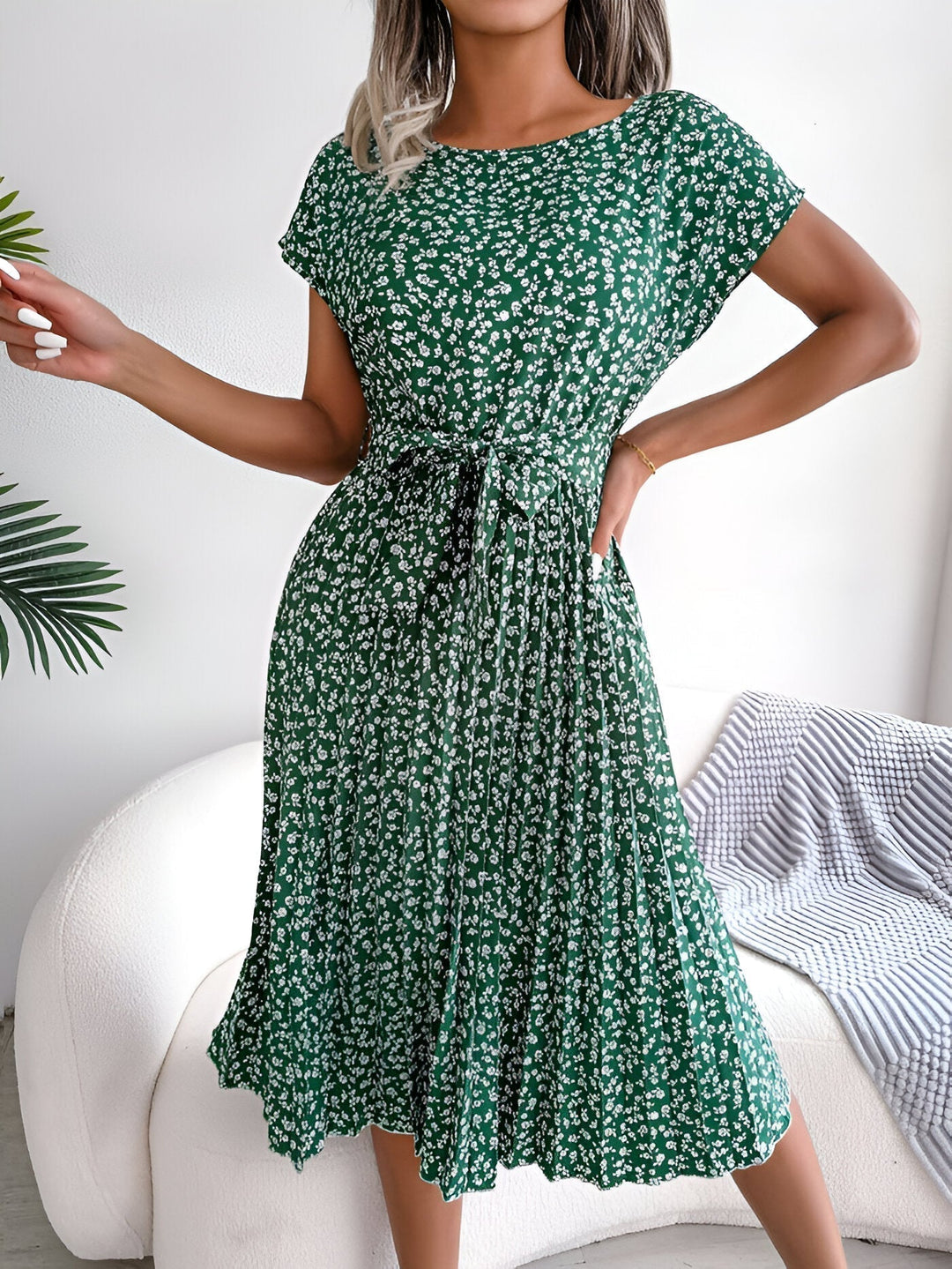 Women’s Dress | Pleated Midi Round Neckline