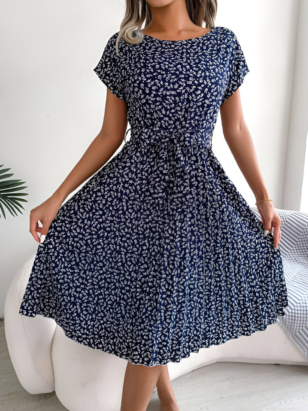 Women’s Dress | Pleated Midi Round Neckline