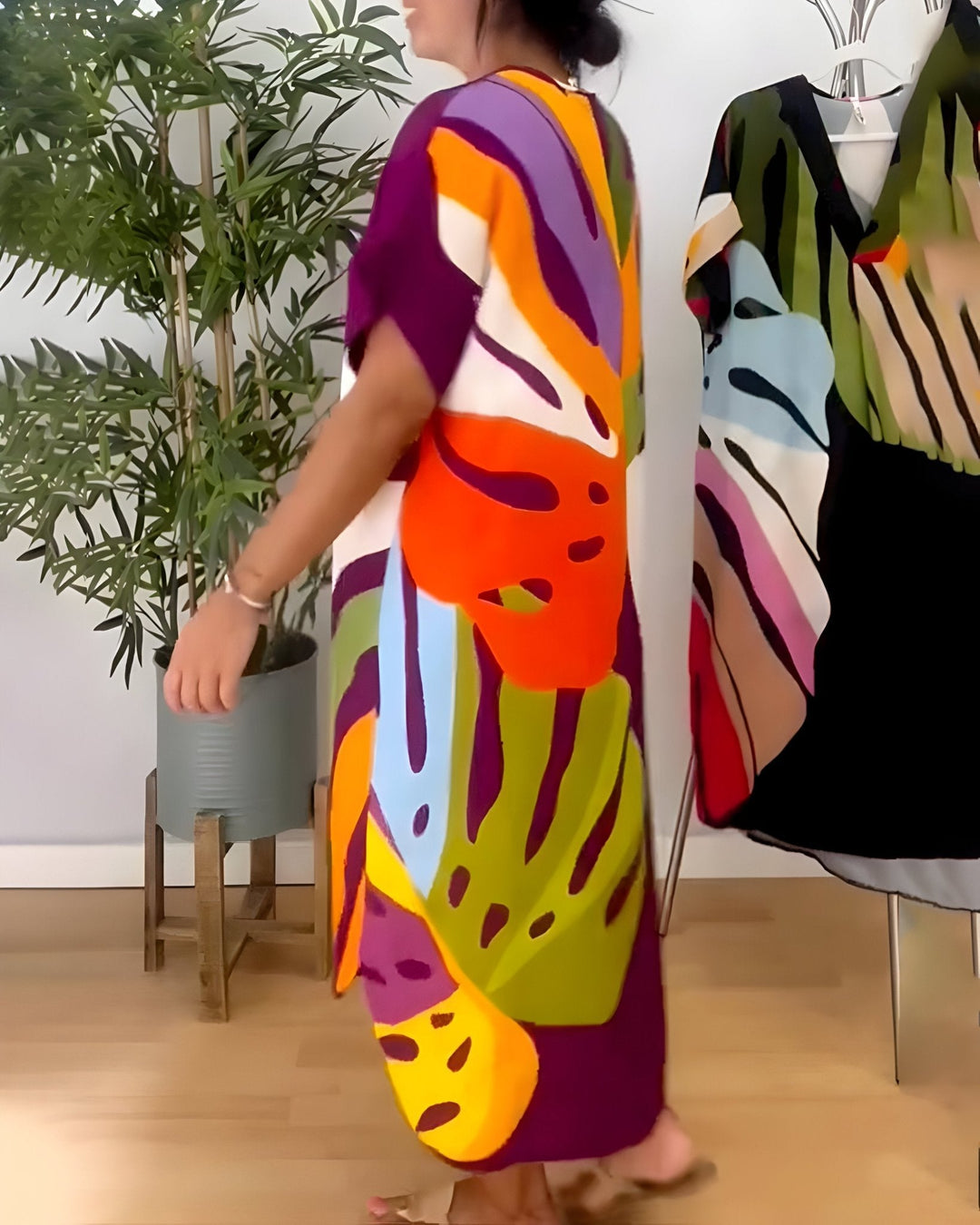 Women's Summer Dress | V-Neck Abstract Print Midi