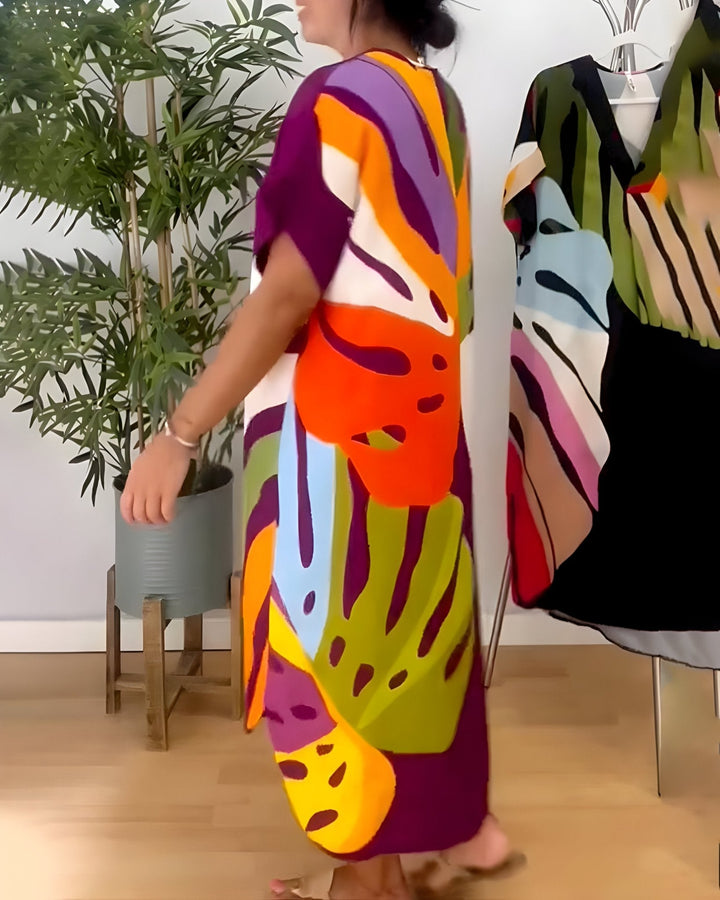 Women's Summer Dress | V-Neck Abstract Print Midi