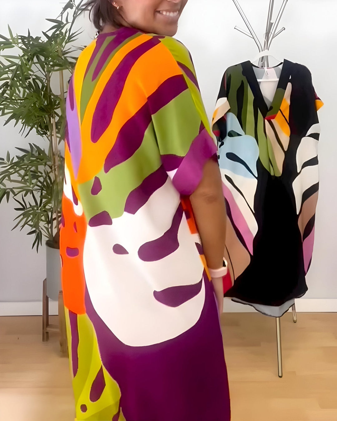 Women's Summer Dress | V-Neck Abstract Print Midi