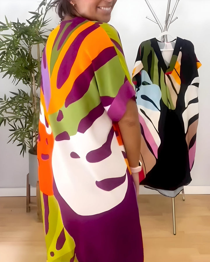 Women's Summer Dress | V-Neck Abstract Print Midi