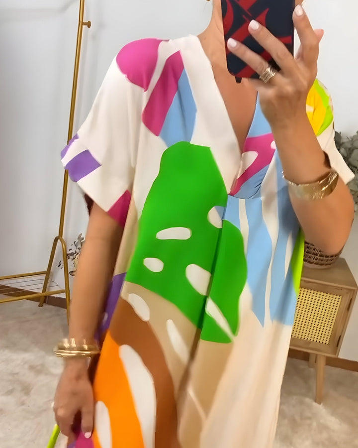 Women's Summer Dress | V-Neck Abstract Print Midi