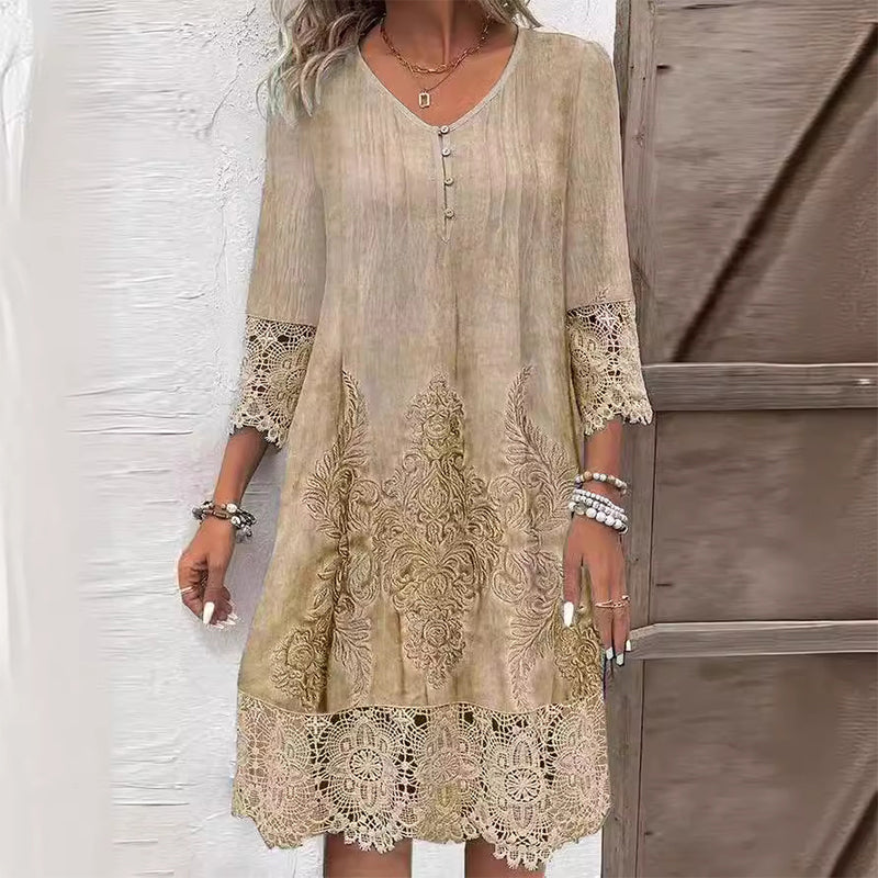 Women’s Dress | Embroidered V-Neck Midi