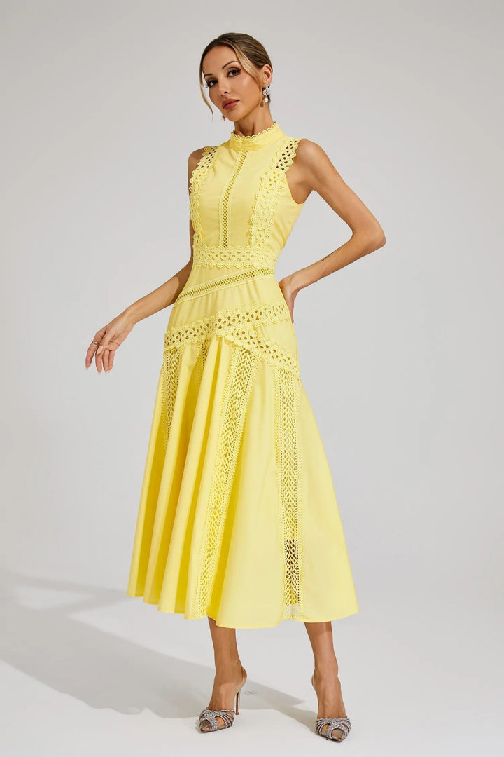 Caroline | Chic Sleeveless Lace Midi Wedding Guest Dress