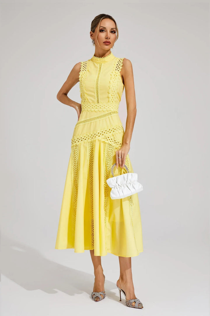 Caroline | Chic Sleeveless Lace Midi Wedding Guest Dress