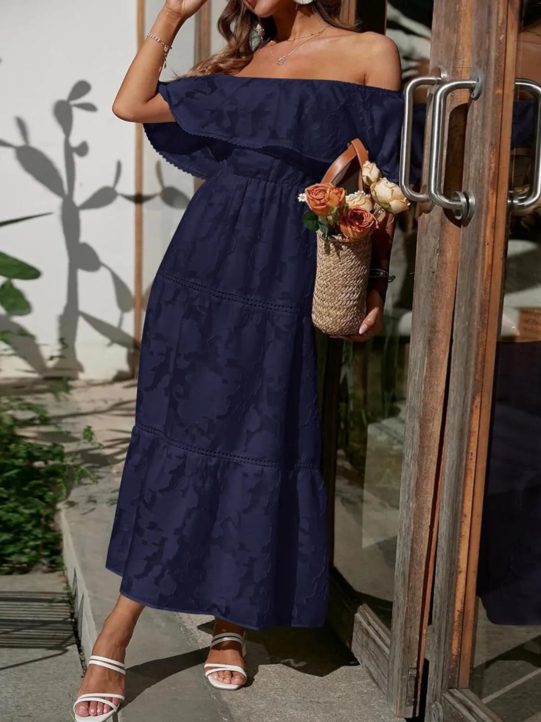 Joanna | Women's Off Shoulder Tiered Maxi Wedding Guest Dress